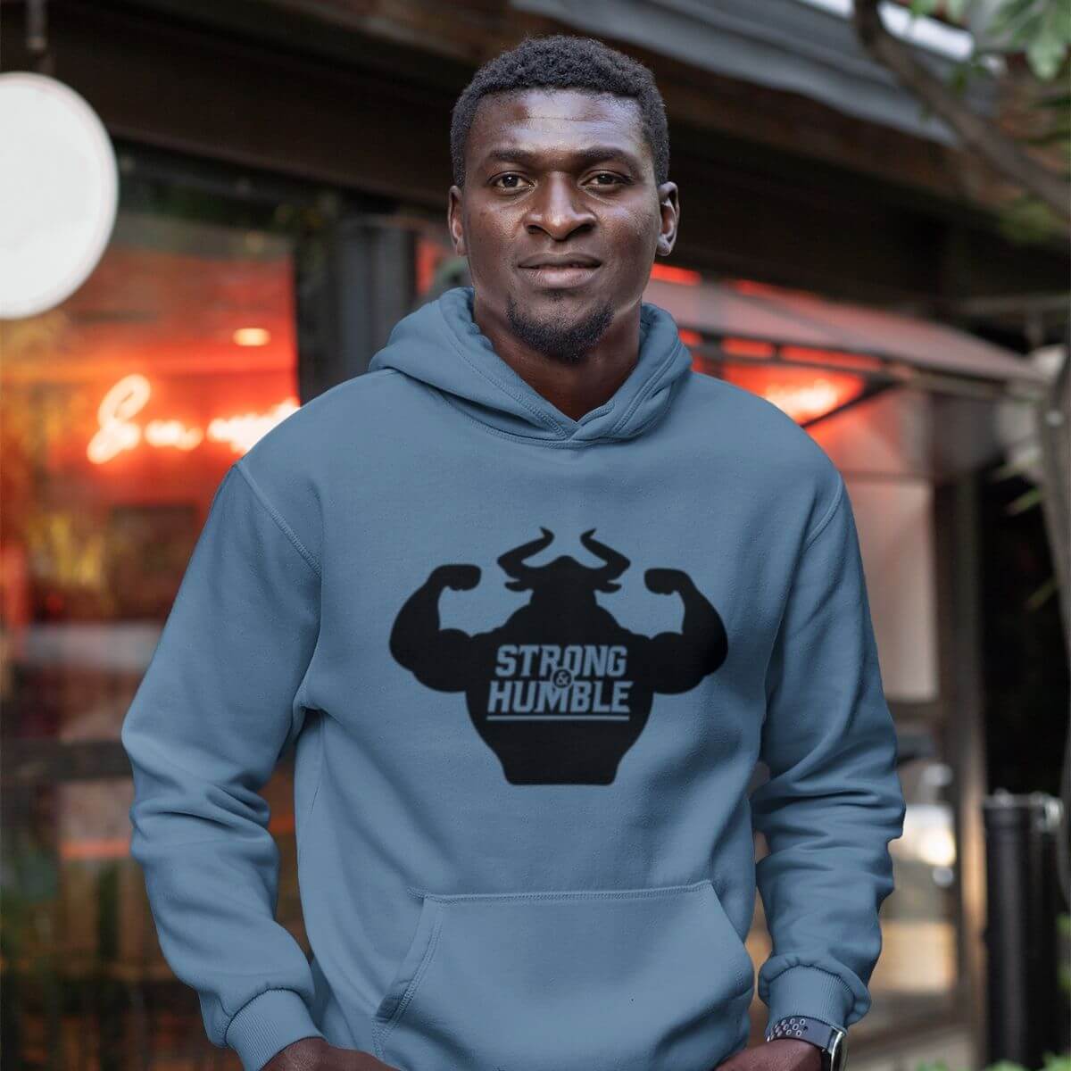 Classic Logo Strong and Humble Men's Indigo Blue Hoodie – Strong